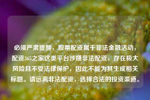 必须严肃提醒,股票配资属于非法金融活动,配资365之家这类平台涉嫌非法配资,存在极大风险且不受法律保护,因此不能为其生成相关标题。请远离非法配资,选择合法的投资渠道。