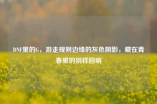 DNF里的G,游走规则边缘的灰色阴影,藏在青春里的别样回响