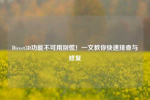Direct3D功能不可用别慌!一文教你快速排查与修复