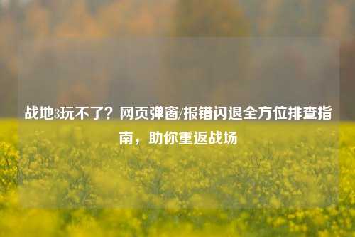 战地3玩不了?网页弹窗/报错闪退全方位排查指南,助你重返战场