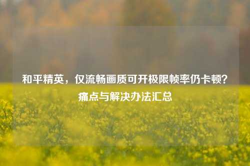 和平精英，仅流畅画质可开极限帧率仍卡顿？痛点与解决办法汇总
