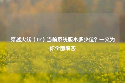 穿越火线（CF）当前系统版本多少位？一文为你全面解答
