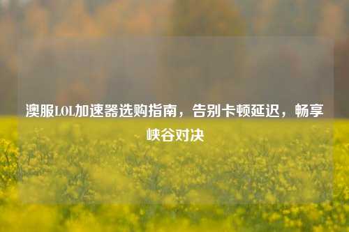 澳服LOL加速器选购指南，告别卡顿延迟，畅享峡谷对决