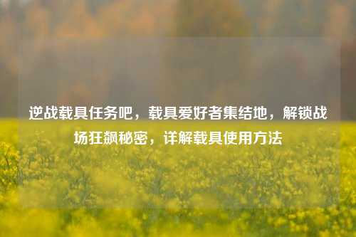 逆战载具任务吧，载具爱好者集结地，解锁战场狂飙秘密，详解载具使用方法
