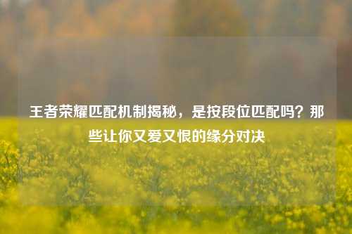 王者荣耀匹配机制揭秘，是按段位匹配吗？那些让你又爱又恨的缘分对决
