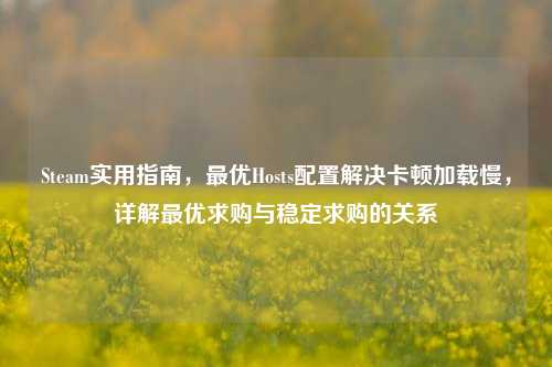 Steam实用指南,最优Hosts配置解决卡顿加载慢,详解最优求购与稳定求购的关系