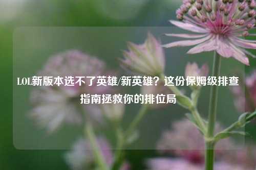 LOL新版本选不了英雄/新英雄？这份保姆级排查指南拯救你的排位局
