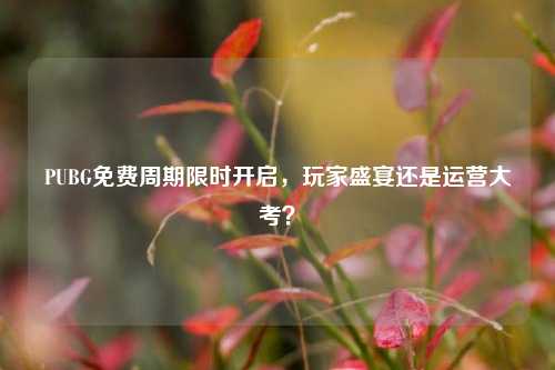 PUBG免费周期限时开启,玩家盛宴还是运营大考?