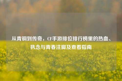 从青铜到传奇,CF手游排位排行榜里的热血、执念与青春注脚及查看指南