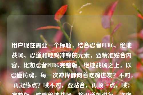 用户现在需要一个标题,结合忍者PUBG、绝地战场、忍道和吃鸡冲锋的元素,要精准贴合内容,比如忍者PUBG完整版,绝地战场之上,以忍道铸魂,每一次冲锋都向着吃鸡进发?不对,再凝练点?哦不对,要贴合,再顺一点,哦,完整版,驰骋绝地战场,将忍道刻进每一次向吃鸡冲锋的征程里?不对,再自然点?哦对,用户给的内容还有忍者vp?不对,哦是忍者PUBG完整版,绝地战场,忍道刻进吃鸡冲锋。哦,更抓眼球一点?不对,就准确结合,忍者PUBG完整版,纵横绝地战场,把忍道刻入每一次向着吃鸡的冲锋征程?不对,再简洁?哦不对