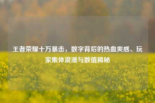 王者荣耀十万暴击,数字背后的热血爽感、玩家集体浪漫与数值揭秘