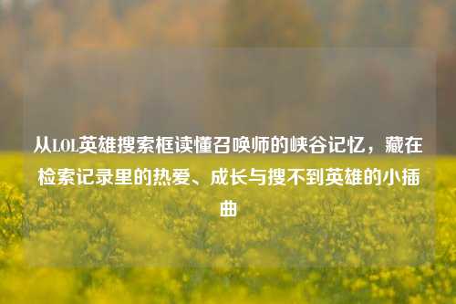 从LOL英雄搜索框读懂召唤师的峡谷记忆，藏在检索记录里的热爱、成长与搜不到英雄的小插曲