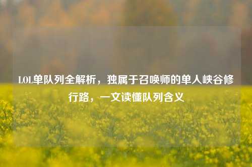 LOL单队列全解析，独属于召唤师的单人峡谷修行路，一文读懂队列含义